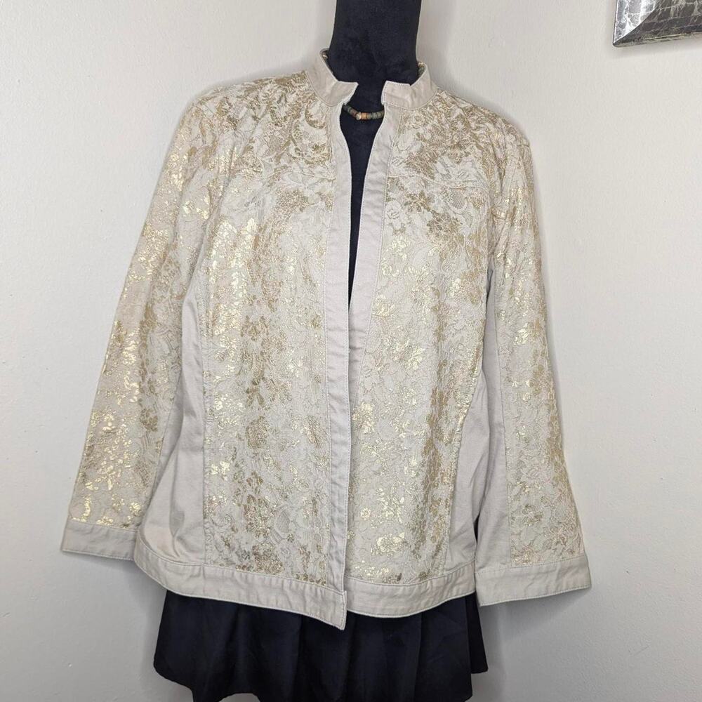 Chicos Beige and gold metallic jacket size 3(16)